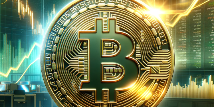 DALL·E 2024 01 13 16.09.29 An image for a news article titled Strong Start for Bitcoin ETFs BTC Approaches the 50000 Mark. The image should depict a dynamic and positive fi