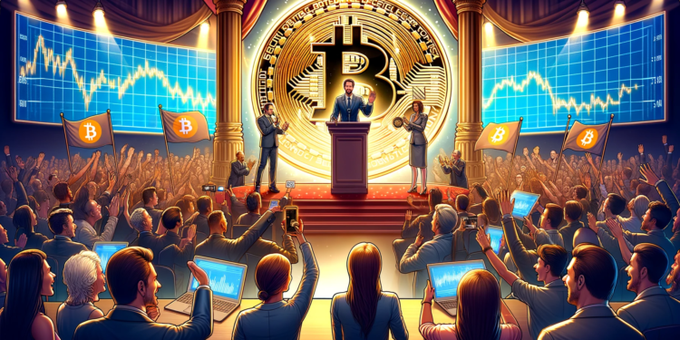 DALL·E 2024 01 13 18.08.00 An engaging and insightful illustration for a news article headline Bitcoin BTC is Now a Public Good President of ARK Invest. The image visua