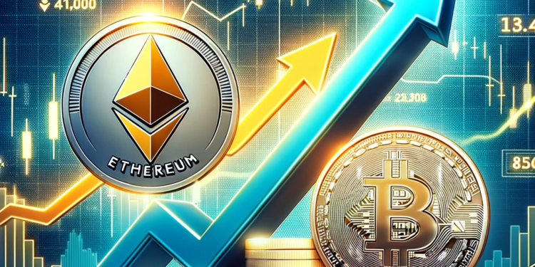 DALL·E 2024 01 13 23.08.30 An image for a news article titled Ethereum Price ETH Gains 20 Over Bitcoin BTC Altcoins Rising. The image should illustrate the concept of E