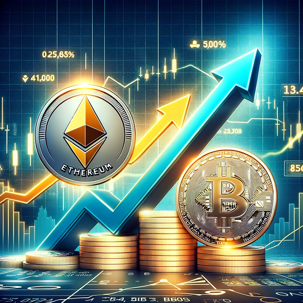 DALL·E 2024 01 13 23.08.30 An image for a news article titled Ethereum Price ETH Gains 20 Over Bitcoin BTC Altcoins Rising. The image should illustrate the concept of E